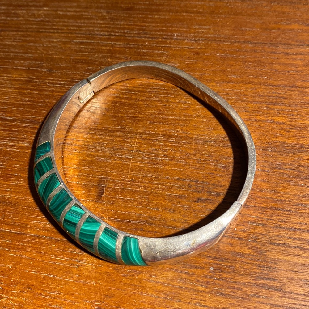 Sterling silver and malachite bangle